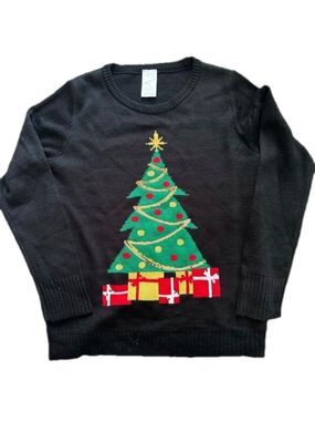 Black Glitter Christmas Tree Sweater Large